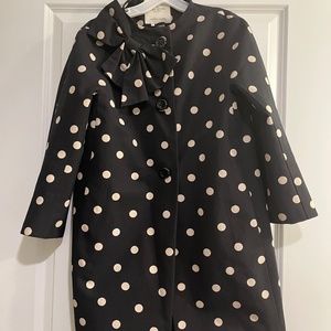 Kate Spade Overcoat - Black With Ivory Dot - Size Small